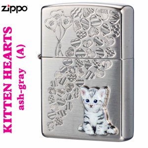 zippo ジッポーライター  kitten hearts  a   ネコ cat  ハート　アッシュグレー　オイルライター 送料無料  ヤマトメール便対応 