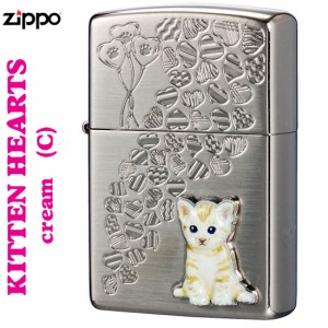 父の日：zippo ジッポーライター  kitten hearts  c   ネコ cat ハート クリーム オイルライター ヤマトメール便対応 送料無料