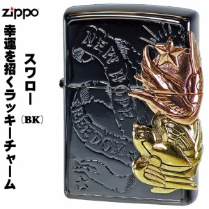 在庫限りで終了  zippo ジッポー  ラッキーチャーム  スワロウ  BK　 ブラックニッケル　メタル貼り　送料無料  ヤマトメール便対応 