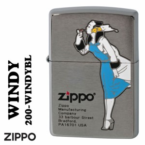 zippo ジッポー ZIPPOキャラクター人気の「WINDY 」デザイン　#200ブラッシュクロ−ム　ブルー 送料無料   ヤマトメール便対応 