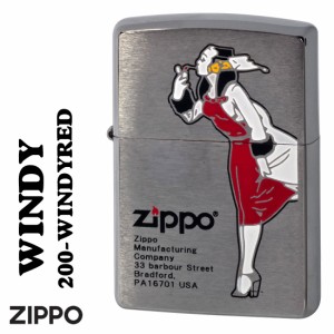 zippo ジッポー ZIPPOキャラクターの「WINDY」デザイン　#200ブラッシュクロ−ム　レッド  送料無料   ヤマトメール便対応 