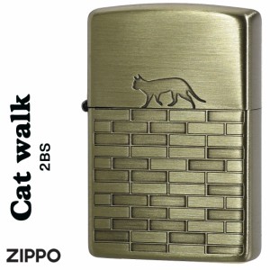 ZIPPO ジッポーライター CAT walk 真鍮古美　エッチング　両面加工　猫　ネコ  かわいい  送料無料 メール便対応 