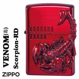 父の日：zippo   ジッポーライター ヴェノムvenom 毒   スコーピオン Scorpion サソリ  メタル貼り　レッド 送料無料 ヤマトメール便対応