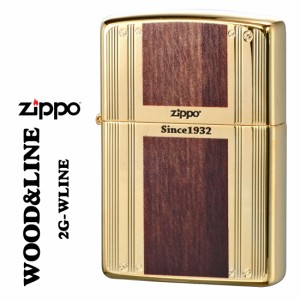 zippo ライター    ウッド＆ライン 金メッキ ユニットゴールド　木目調　プリント 両面加工　2G-WLINE  送料無料  ヤマトメール便対応 