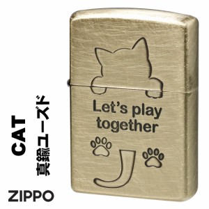 父の日：zippo 猫シリーズ  アンティーク調  猫シルエット　真鍮メッキ　ユーズド仕上げ　2UDBI-CAT ヤマトメール便なら送料無料  