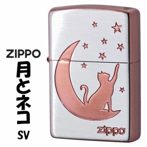 ZIPPO ジッポーライター 月とネコ　シルバーサテン ピンクゴールド　エッチング　TUKINEKO-SV  送料無料 メール便対応