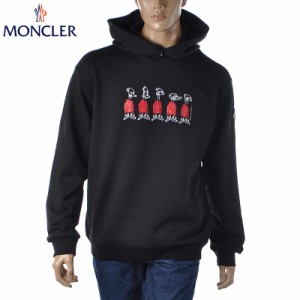 美品●2022年製 MONCLER モンクレール ロゴワッペン付 ロゴ総柄プリント 裏起毛 プルオーバースウェットパーカー/フーディ ブラック M 正規