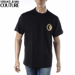 ヴェルサーチ ジーンズ クチュール VERSACE JEANS COUTURE Tシャツ メンズ ブランド クルーネック 半袖 74GAHT10 CJ00T ブラック