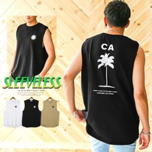 ノースリーブ Tシャツ メンズ ロゴ バックプリント 綿 カットオフ【CALIFORNIAバックプリントカットオフノースリーブTシャツ】 aa-1756