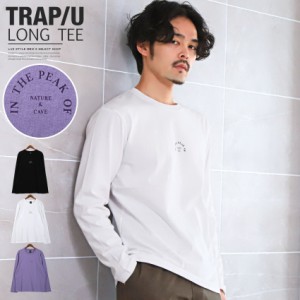 春新作 ロンT メンズ 長袖Tシャツ ロゴ ワンポイント シンプル 細身 クルーネック 春秋【TRAP/U(トラップユー)ロゴプリントロンT】 aa-22