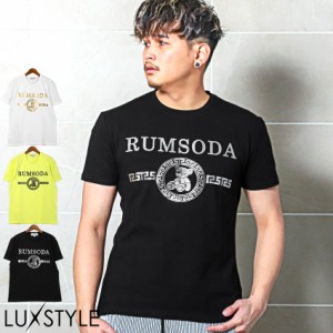 春新作 Tシャツ メンズ 半袖 ロゴ クマ テディベア 箔プリント 春夏【RUMSODA(ラムソーダ)箔プリントクルーネック半袖Tシャツ】 aa-2366