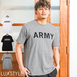 Tシャツ メンズ 半袖 ロゴ プリント ARMY ミリタリー ワンポイント クルーネック 英字 春夏【ARMYロゴプリント半袖Tシャツ】 aa-2383