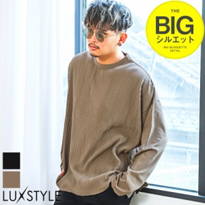 春新作 ロンT メンズ レディース 長袖 ビッグシルエット クルーネック ゆったり ストレッチ 無地【クレーププリーツBIGロンT】 aa-2396