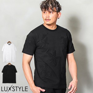 Tシャツ メンズ レディース 半袖 ビッグロゴ ワッペン 春夏【LUXE/R(ラグジュ)ふくれジャガードビッグロゴ貼り付け半袖Tシャツ】 aa-2405