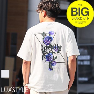 Tシャツ 半袖 半袖Tシャツ 花柄 フラワー バックプリント メンズ ロゴ 薔薇 韓国 春新作【フラワープリント半袖ビッグTシャツ】 aa-2441