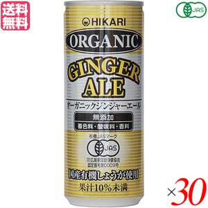 【200円OFFクーポン配布中！】ジンジャーエール 缶 辛口 ヒカリ オーガニックジンジャーエール 250ml ３０本セット 送料無料