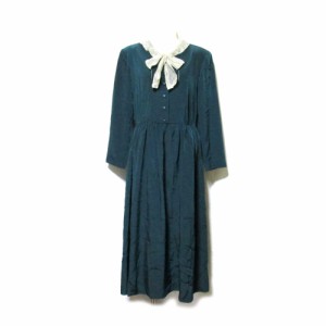 KARASUヴィンテージC865 used vintage 刺繍 グリーン ロング ワンピース ドレス