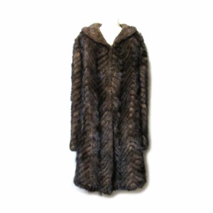 美品 Real mink fur リアル ミンク ファー「M〜L」ニッティングフードコート (毛皮 ジャケット) 134778 【中古】