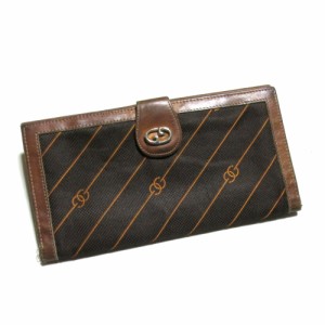 Vintage GUCCI ヴィンテージ オールド グッチ イタリア製 モノグラムストライプロングウォレット.長財布 (ブラウン 革) 134904 【中古】