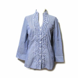 美品 NARACAMICIE ナラカミーチェ「II」イタリア製 フリルシャツ.ブラウス (青 ブルー ブラウス 半袖 インポート) 136511 【中古】