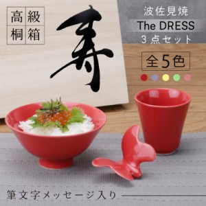 父の日 プレゼント 名入れ 還暦祝い 女性 赤 波佐見焼DRESS 茶碗 湯のみ 箸置き dress ドレス波佐見焼 The DRESS セット おしゃれ 茶わん