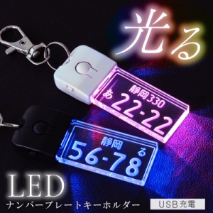 光る ナンバープレート キーホルダー ナンバープレートキーホルダー ・ LED 誕生日 記念日 リアル ledライト USB 充電 おしゃれ かっこい