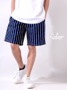 【ネコポス送料無料】COOKMAN クックマン シェフパンツ ショートパンツ メンズ レディース Chef Short Pants Stripe Navy シェフショーツ