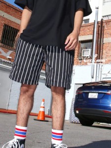 【ネコポス送料無料】COOKMAN クックマン シェフパンツ ショートパンツ Chef Short Pants Stripe Black シェフショーツ ショーパン 231-8