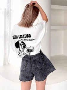 GYDA ジェイダ Tシャツ レディ—ス 半袖 綿 100% ゆったり 大きいサイズ キャラクター GYDA-LMATIAN BIG Tシャツ ダルメシアン 大き目シ