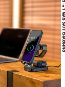 ROOT CO ルートコー スマホ 充電器 ワイヤレス PLAY EZ Fold - 3 in 1 Mag Safe Charging Station MagSafe対応のiPhone AppleWatch AirPo