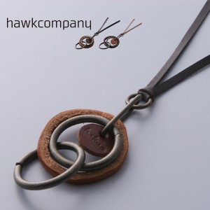  【HAWK COMPANY】2Circle レザーネックレス 長さ調整可 全長約70cm カジュアル 普段使い ビンテージ風 アンティーク調