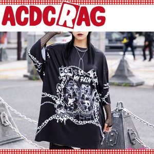 ACDC RAG エーシーディーシーラグ SWEET MY PAIN ヒュージTシャツ ブラック 原宿系 韓国 ファッション 半袖 パンク ロック V系 病み 大き