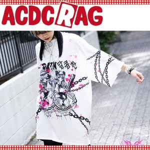 ACDC RAG エーシーディーシーラグ SWEET MY PAIN ヒュージTシャツ ホワイト 原宿系 韓国 ファッション 半袖 パンク ロック V系 病み 大き