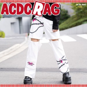 ACDC RAG エーシーディーシーラグ SWEET MY PAIN パンツ ホワイト 原宿系 韓国 ファッション ロング丈 パンク ロック V系 病み