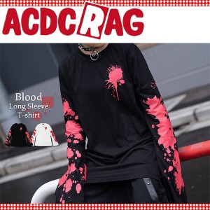 ACDC RAG エーシーディーシーラグ ブラッド ロンT Tシャツ 長袖 ロング パンク ロック モード 原宿系 V系 白 黒 血飛沫 血 フレア袖