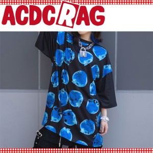 ACDC RAG エーシーディーシーラグ アシメリンゴ ヒュージTシャツ 半袖 薄手 パンク ロック V系 バンギャ 原宿系 病みかわいい 派手カワ 