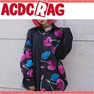 ACDC RAG エーシーディーシーラグ アシメチェリー シャツ 長袖 パンク ロック V系 ファッション バンギャ 原宿系 病みかわいい 派手カワ 