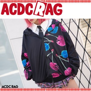 ACDC RAG エーシーディーシーラグ アシメチェリー ZIP BIGパーカー 長袖 パンク ロック V系 ファッション バンギャ 原宿系 原宿 病み 病