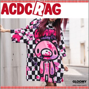 ACDC RAG エーシーディーシーラグ チェックグル〜ミ〜 ヒュージTシャツ 半袖 Tシャツ 原宿 原宿系 病みかわいい 病みかわ ファッション 