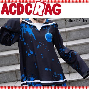 ACDC RAG エーシーディーシーラグ リンゴセーラー Tシャツ 原宿系 アップル ブルー ブラック 病みかわいい