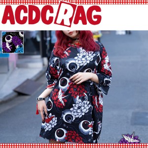 ACDC RAG エーシーディーシーラグ ハスノハナヒュージTシャツ 原宿系 パンク ロック 病みかわいい 蓮の花 目玉 ダーク