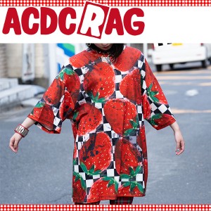 ACDC RAG エーシーディーシーラグ Cストロベリー ヒュージTシャツ 半袖 パンク イチゴ チェック 市松模様 レディース メンズ ビッグシル