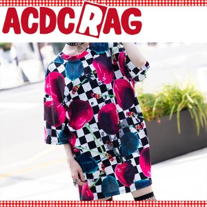 ACDC RAG エーシーディーシーラグ Cチェリー ヒュージTシャツ 半袖 パンク ロック 個性的 さくらんぼ チェック 市松模様 レディース メン