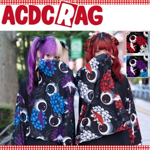 ACDC RAG エーシーディーシーラグ ハスノハナキモノシャツ 和風 原宿系 パンク ロック 病みかわいい 蓮の花 目玉 ダーク