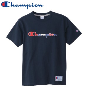Champion チャンピオン 綿100% Tシャツ 半袖 定番 スクリプトロゴ刺繍 トリコロール ジョックタグ付き ショートスリーブTシャツ C3-R305 