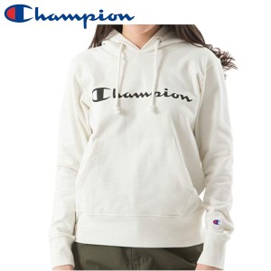 Champion チャンピオン スウェットパーカー フード付き 長袖 裏毛 スクリプトロゴプリント 定番 CW-K111 レディース ホワイト