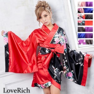 LoveRich ラブリッチ 【8カラー】ツートンカラー孔雀和柄着物ドレス 和柄 衣装 ダンス よさこい 花魁 コスプレ キャバドレス [0698]