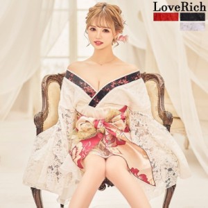 LoveRich ラブリッチ レース フリル オーガンジー 小花柄 ミニ 豪華 帯 花魁 着物 ドレス コスプレ イベント ハロウィン キャバドレス [0