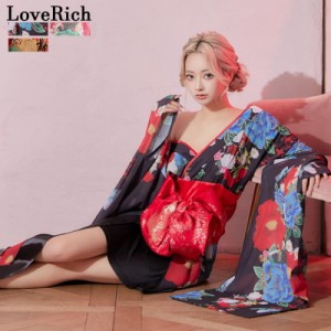 LoveRich ラブリッチ 【高級ライン】 花柄 ロングINミニスカート シフォン 豪華 帯 リボン 花魁 着物 ドレス コスプレ イベント ハロウィ