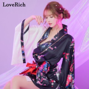 LoveRich ラブリッチ 【2点セット】和柄 花柄 美胸 バイカラー ミニ 豪華 帯 花魁 着物 ドレス コスプレ イベント ハロウィン キャバドレ